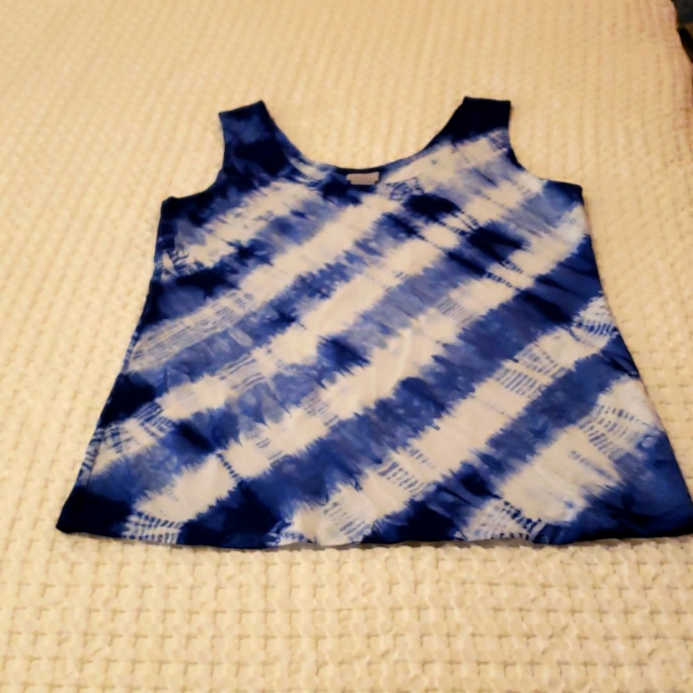 NWOT Chico's Blue & White Tie-dye Tank        Size:0/S